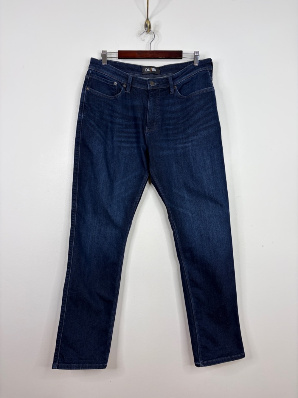 DU/ER Jeans Mens 34 x 32 Dark Blue Tech Fleece Denim L2X Relaxed Taper